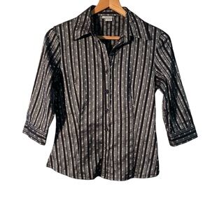 Chic Black and Gray Striped Button-Down Shirt